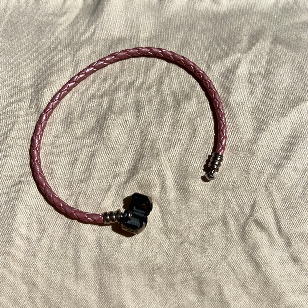 Pink leather rope Pandora bracelet